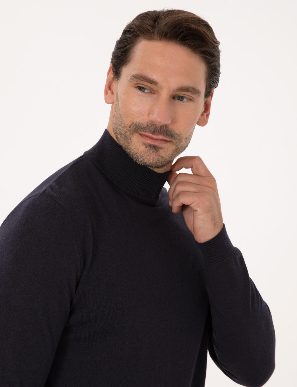 Lacivert Slim Fit Pamuk Kar___ml_ Yar_m Bal_k__ Yaka Basic Triko Kazak - Cacharel фото 2