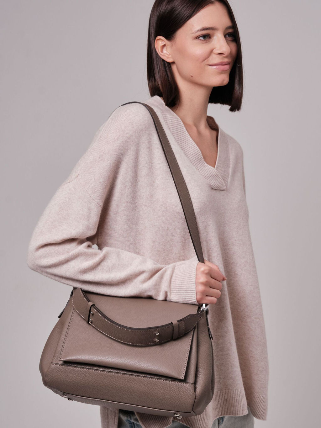 Сумка кожаная сэтчел Deboro 30923 тауп