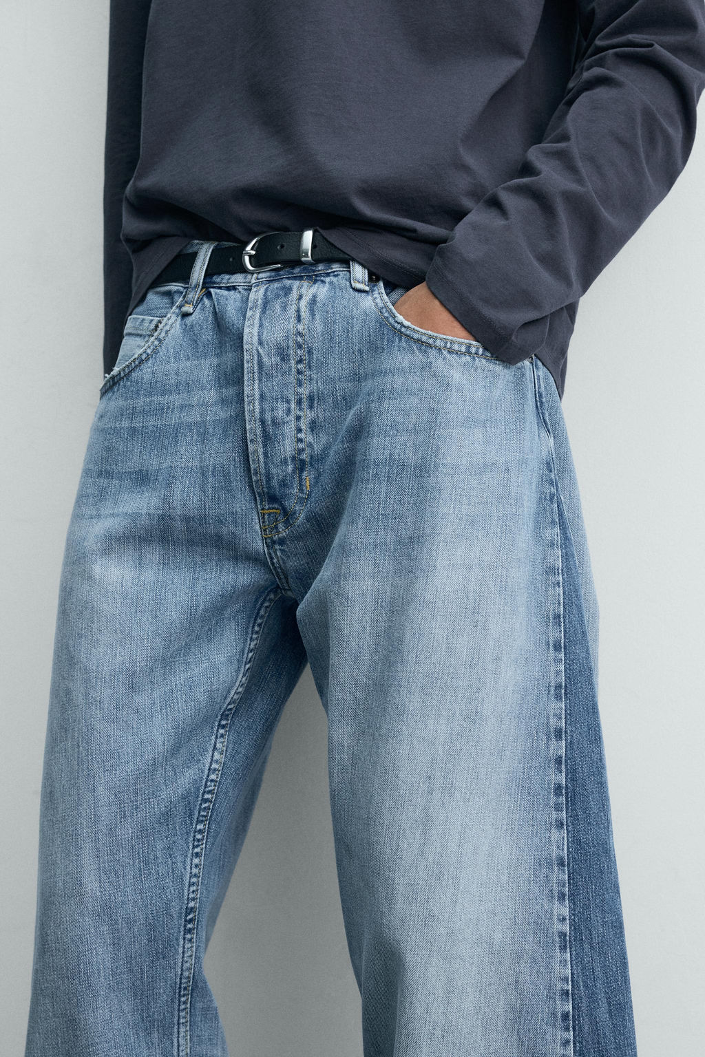 JEANS LOOSE BALLOON FIT BANDAS CONTRASTE / Azul medio - Zara фото 5