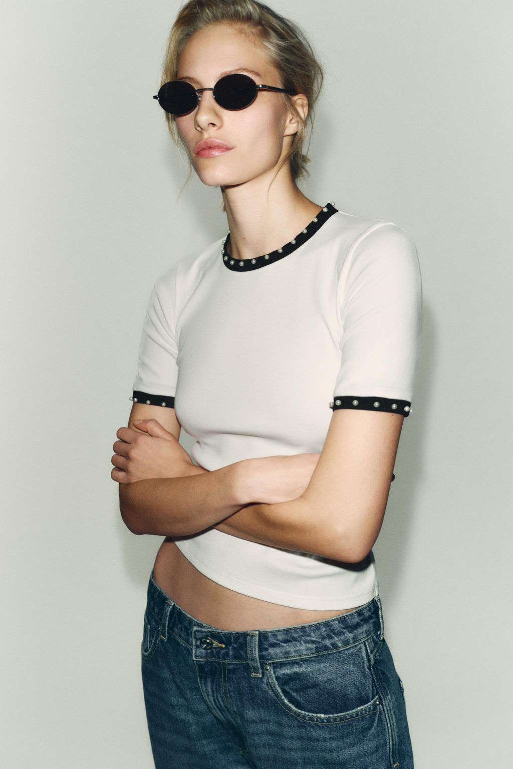 CHUNKY KNIT FAUX PEARL T-SHIRT - Zara фото 2