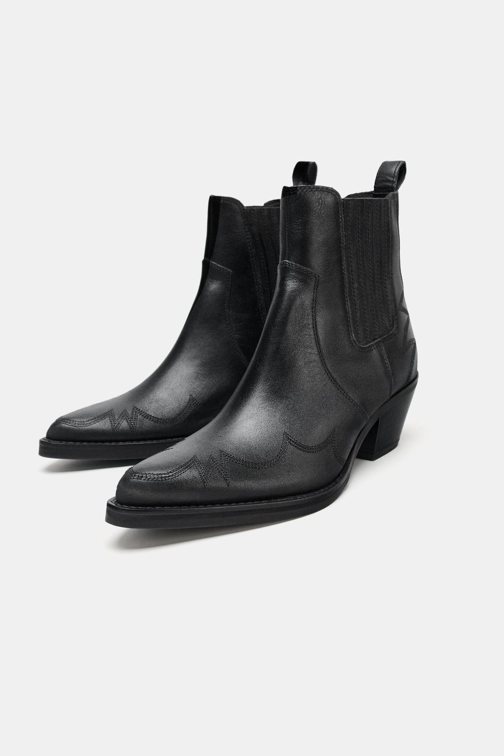 LEATHER COWBOY ANKLE BOOTS WITH TOPSTITCHING - Zara фото 4