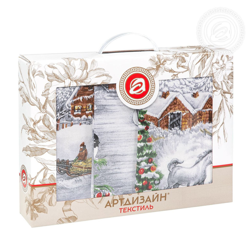 Набор подарочный "Студеная пора" 150*223; 45*60/Скатерть: 1 шт. - 150*223; Полотенца: 3 шт. - 45*60