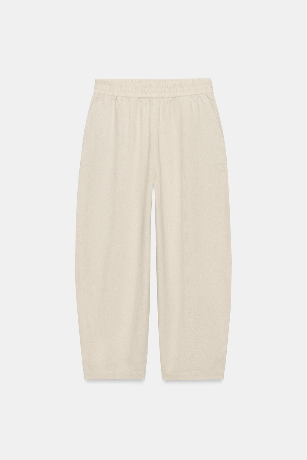PANTAL?N BARREL CON LINO / Beige claro