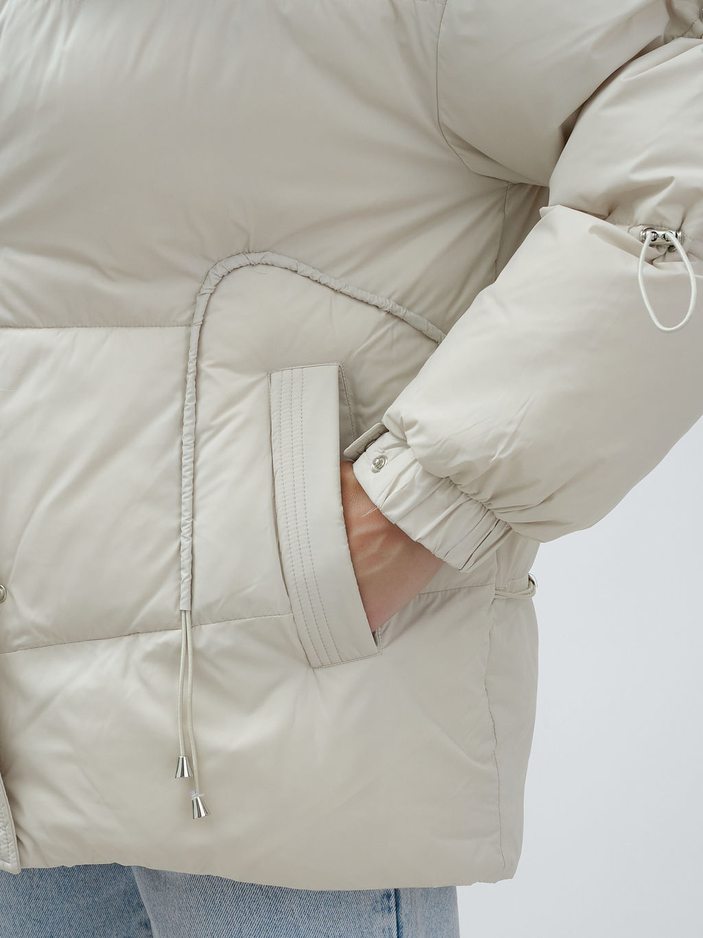 с чернобуркой ПРЕМИУМ класса Полупальто куртка зимняя коричневого цвета  бежевого цвета - Mtforce фото 14