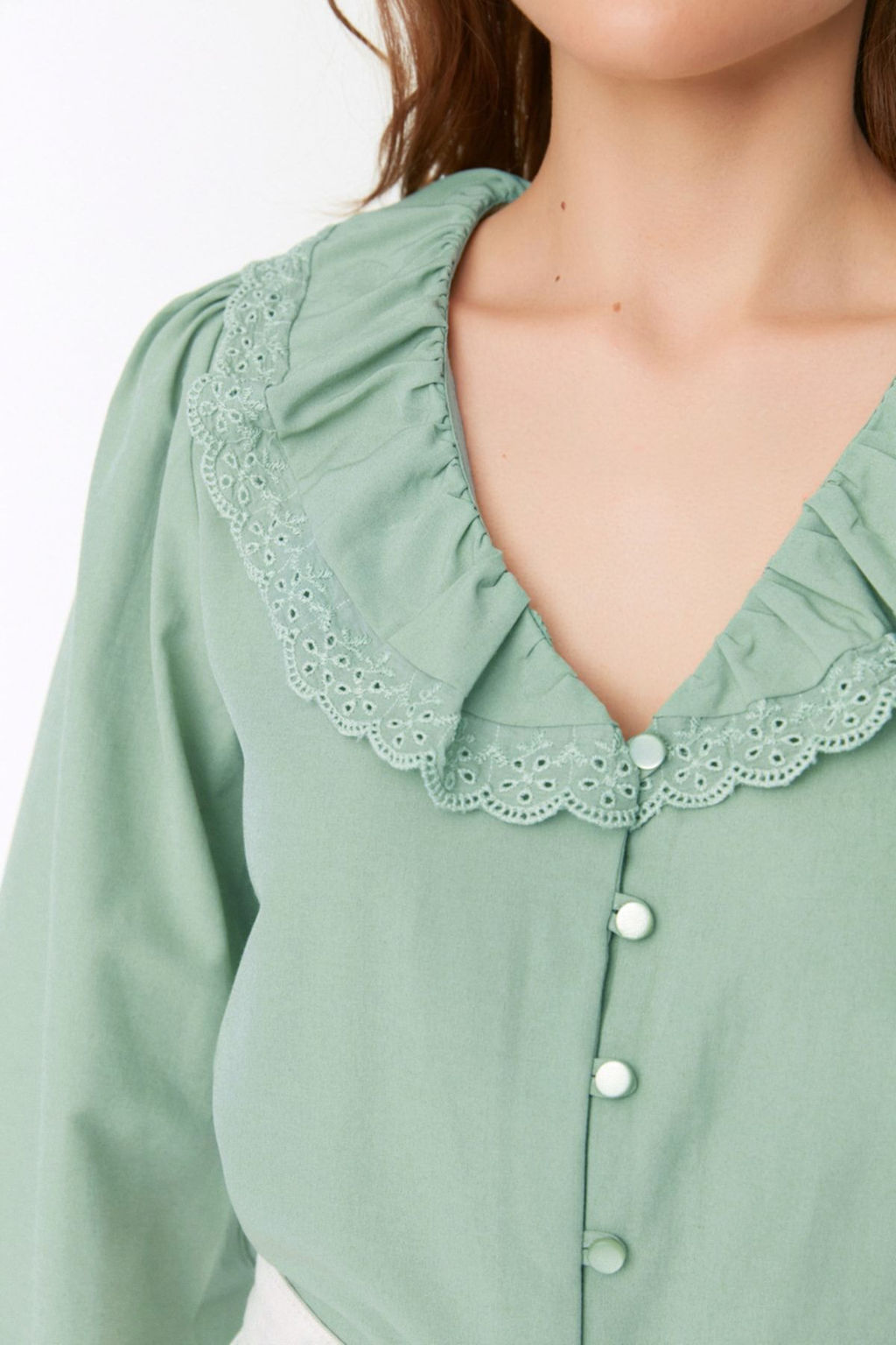 TRENDYOLMILLA Mint Yaka Dantel Detayl? Dokuma Gomlek TWOSS22GO0235 фото 4
