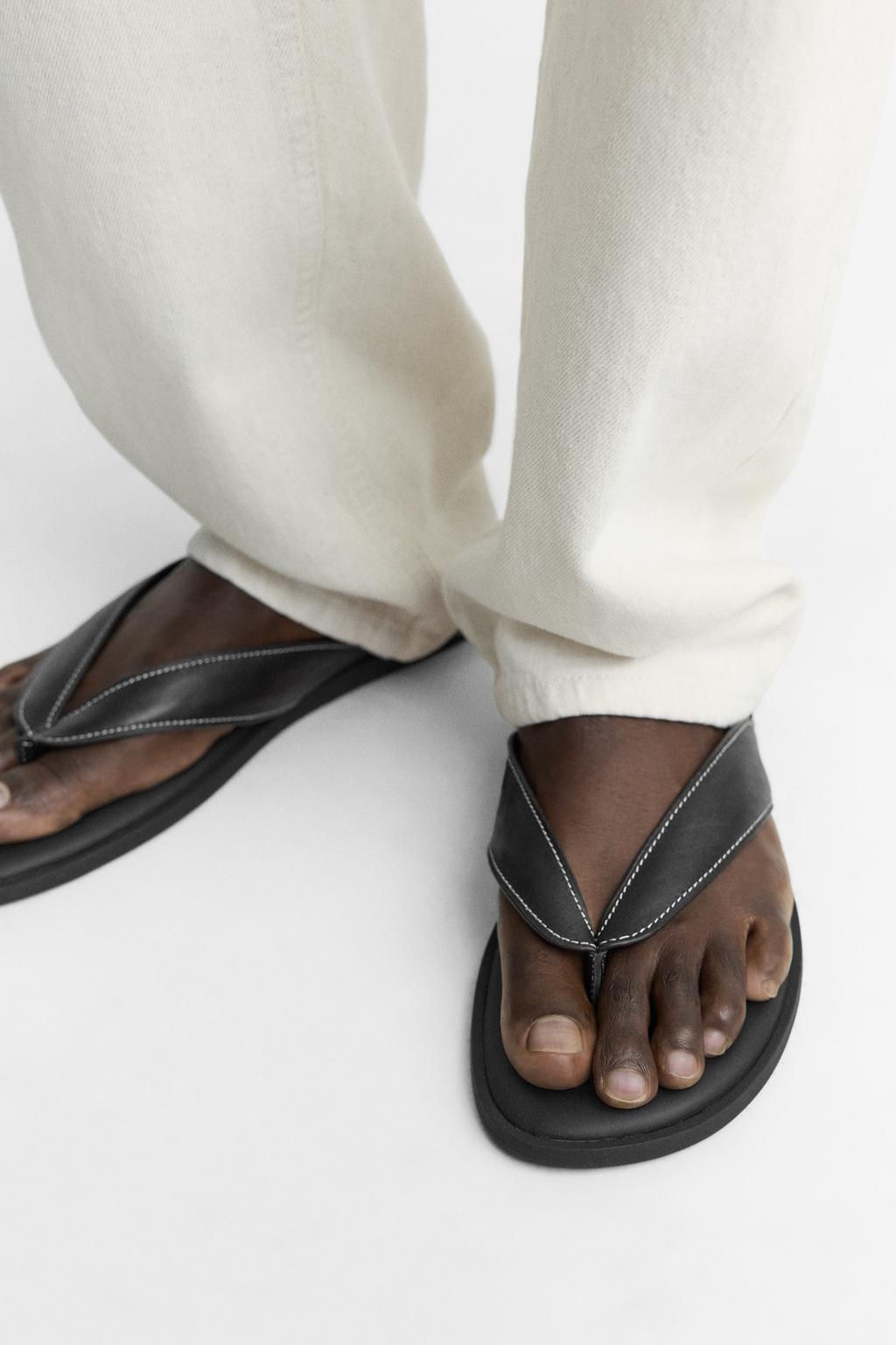 LEATHER SANDALS WITH TOPSTITCHING - Zara фото 4