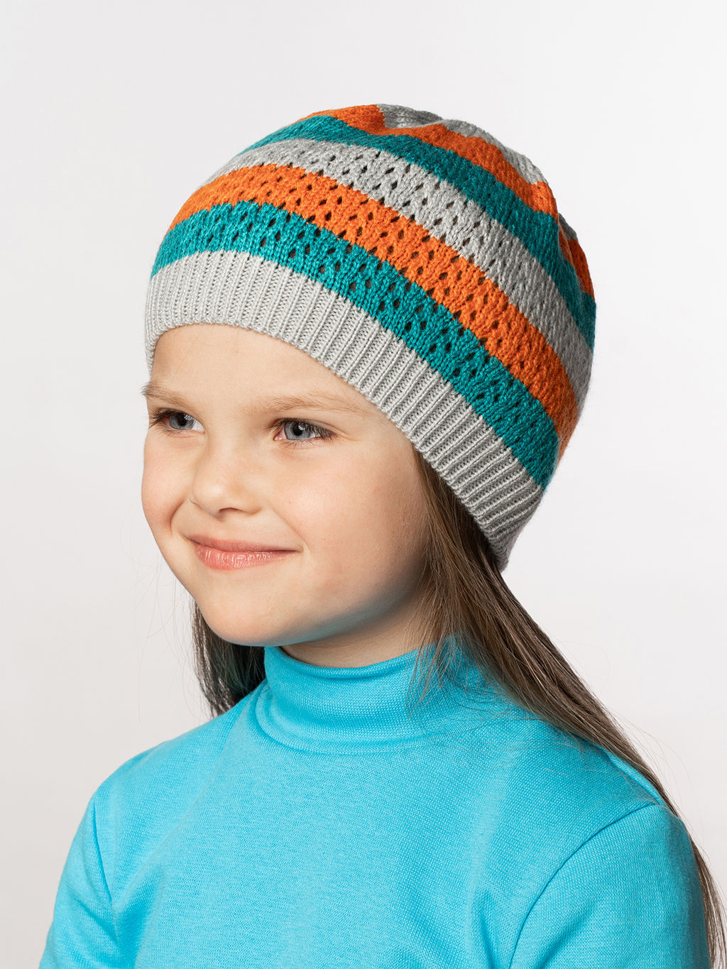 Шапка вязаная Полоска серыйоранжевый - Arctic kids фото 4
