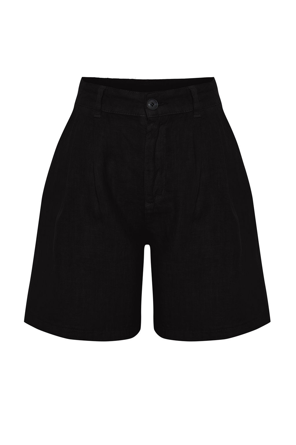 Siyah %100 Keten Pileli Y_ksek Bel _ort & Bermuda TWOSS26SR00023