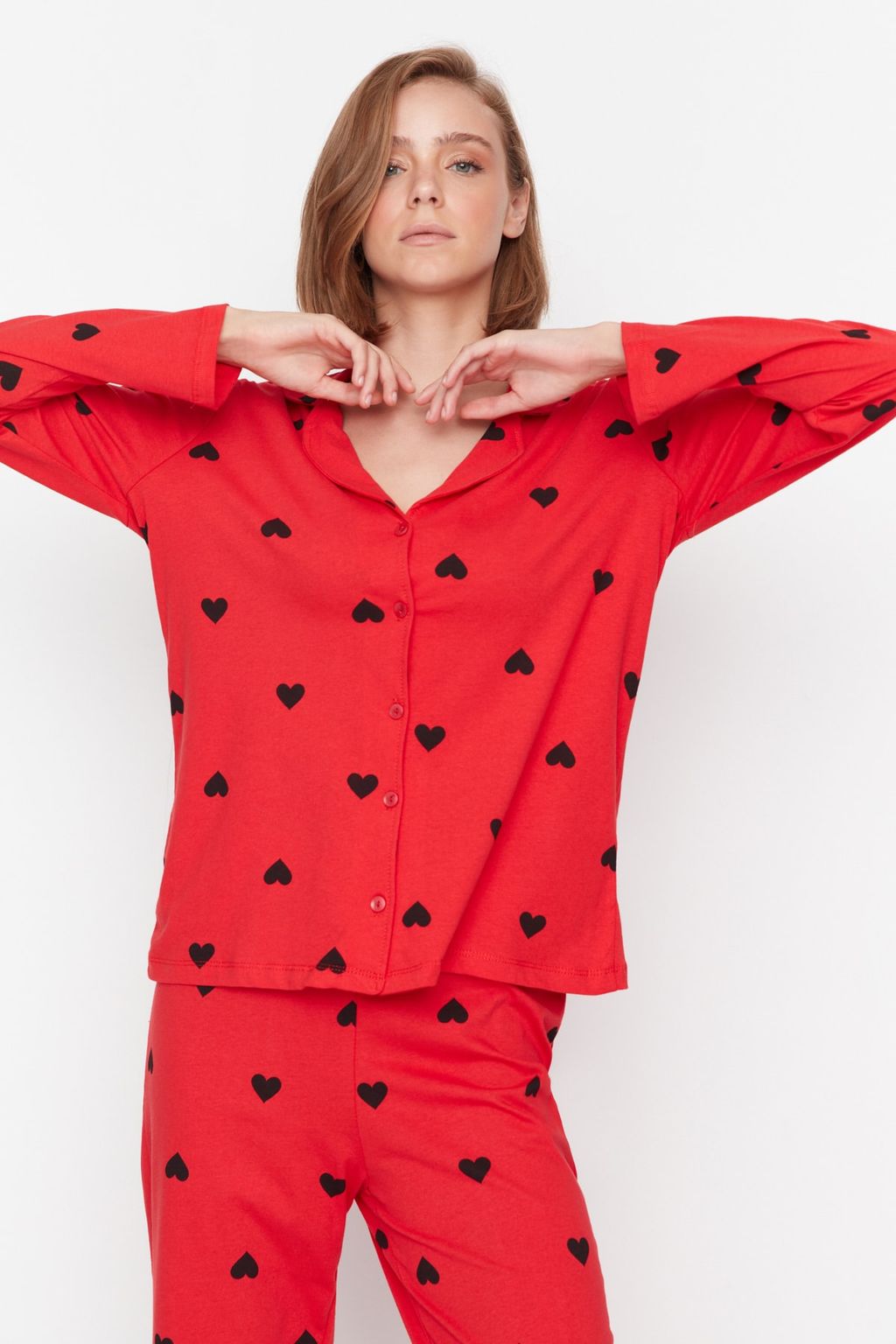 Trendyolmilla Lacivert %100 Pamuklu Kalpli Orme Pijama Tak?m? THMAW21PT0548 фото 4