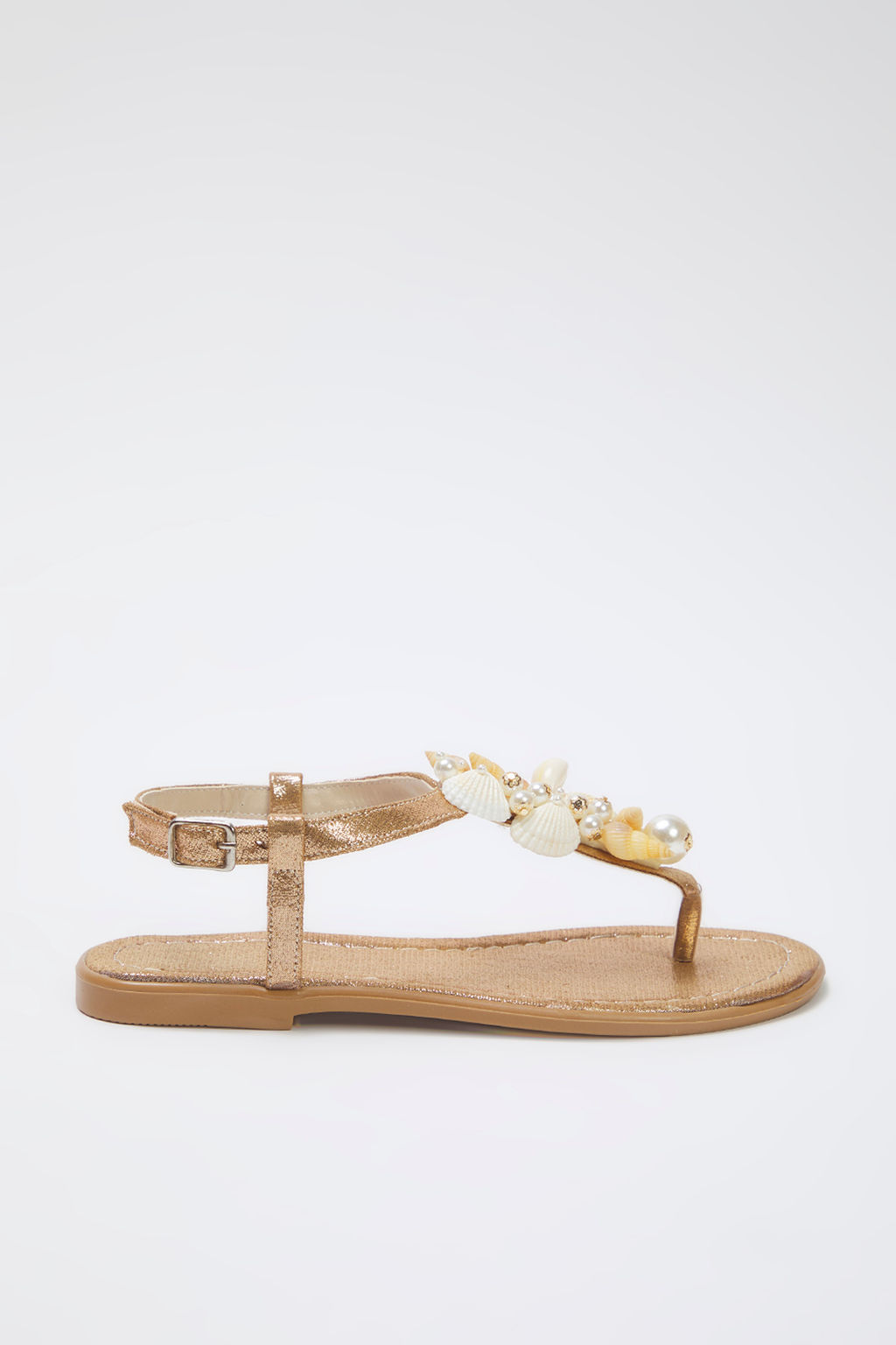 Bronz Deniz Kabuklu Inci Detayl? Parmak Aras? Kad?n S?k Sandalet TAKSS25SD00008