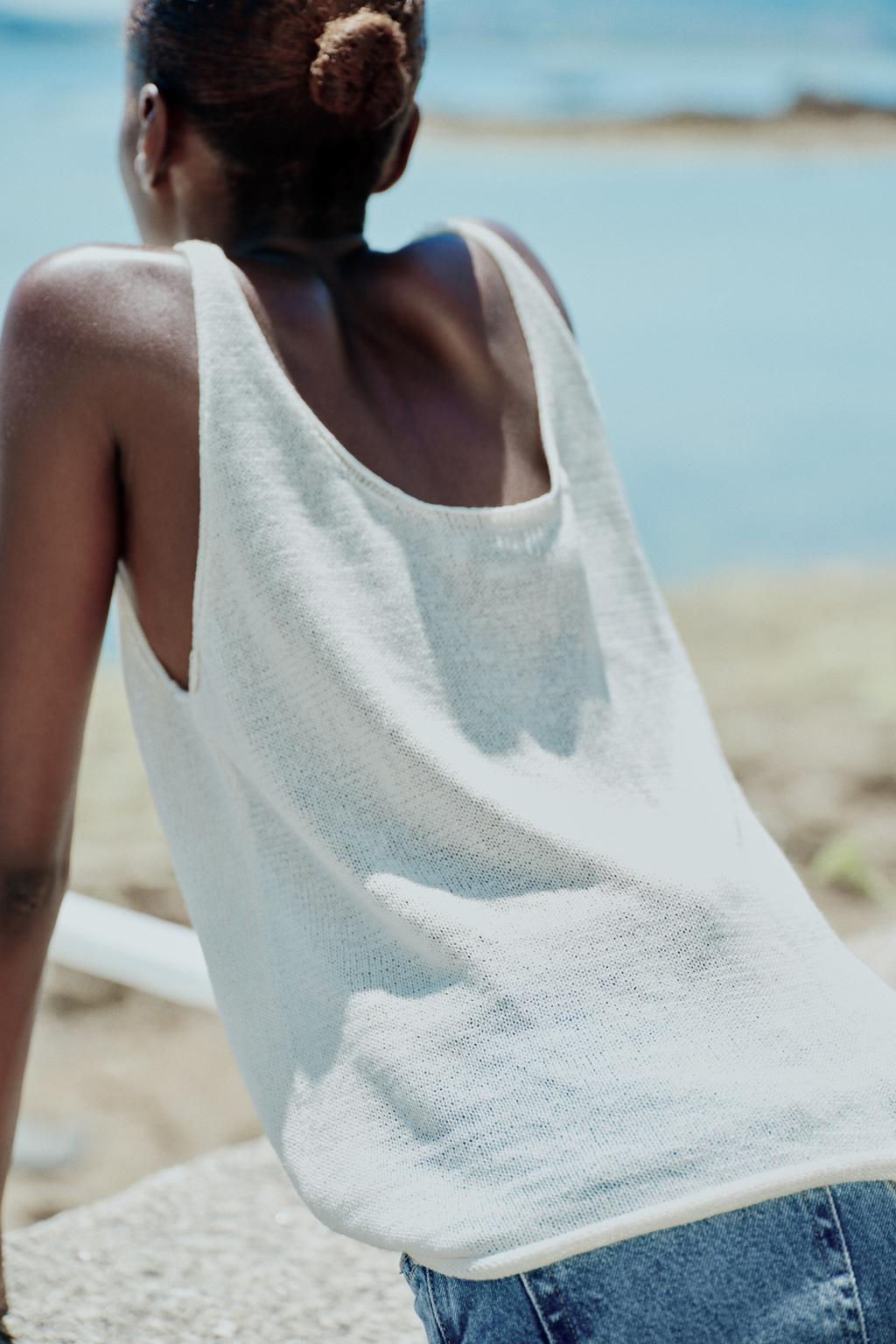 PLAIN LINEN BLEND STRAPPY KNIT TOP - Zara фото 14