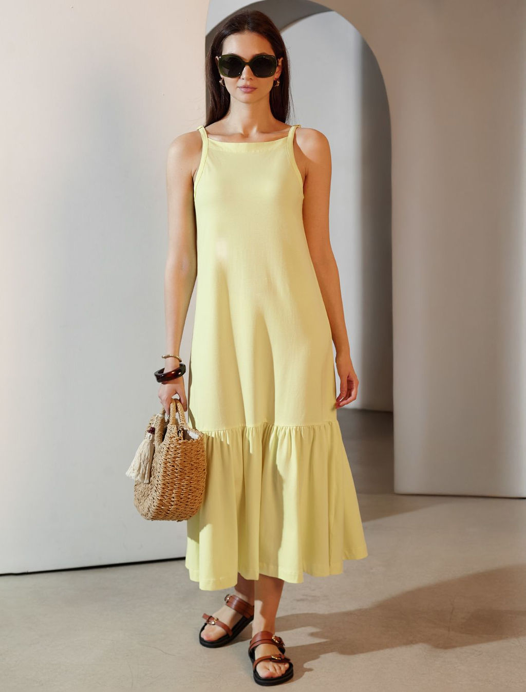 Летнее платье миди из гладкого эластичного хлопка - Vilatte фото 5