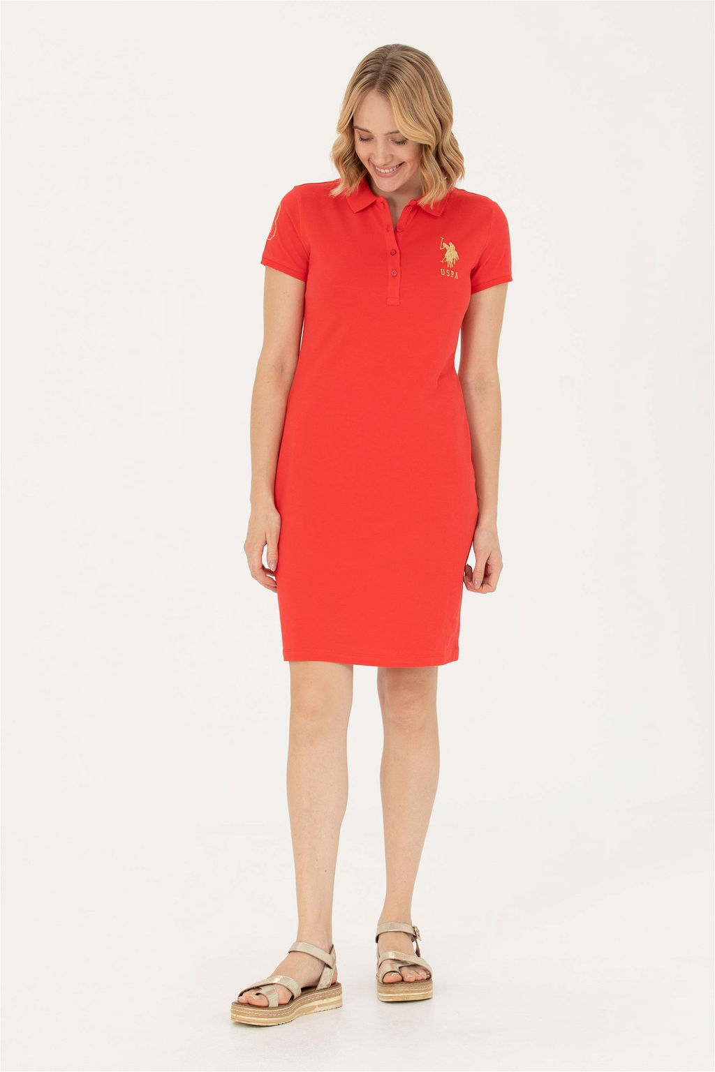 Женское красное трикотажное платье - U.s. polo assn фото 3