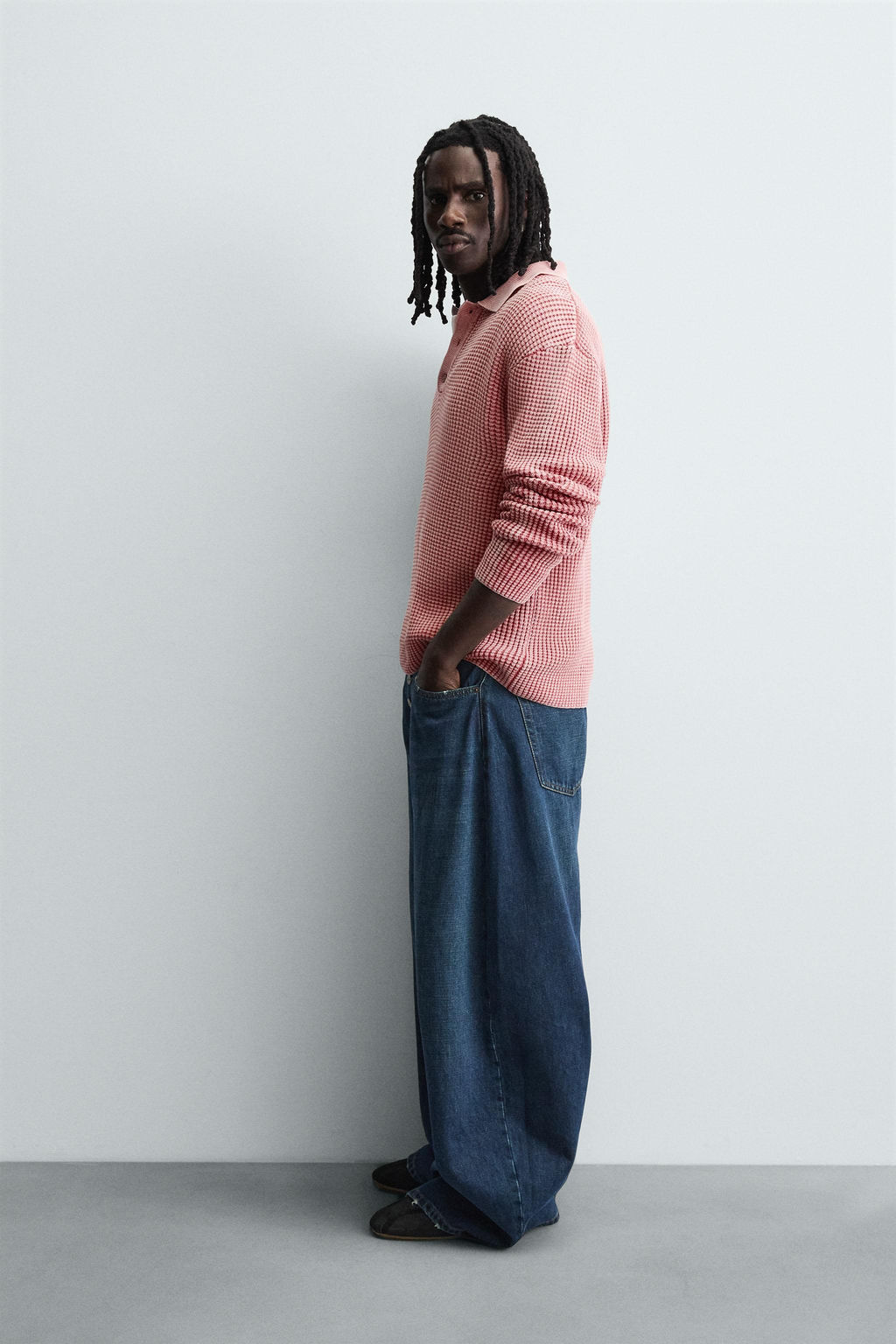 WASHED WAFFLE-KNIT POLO SHIRT - Zara фото 4
