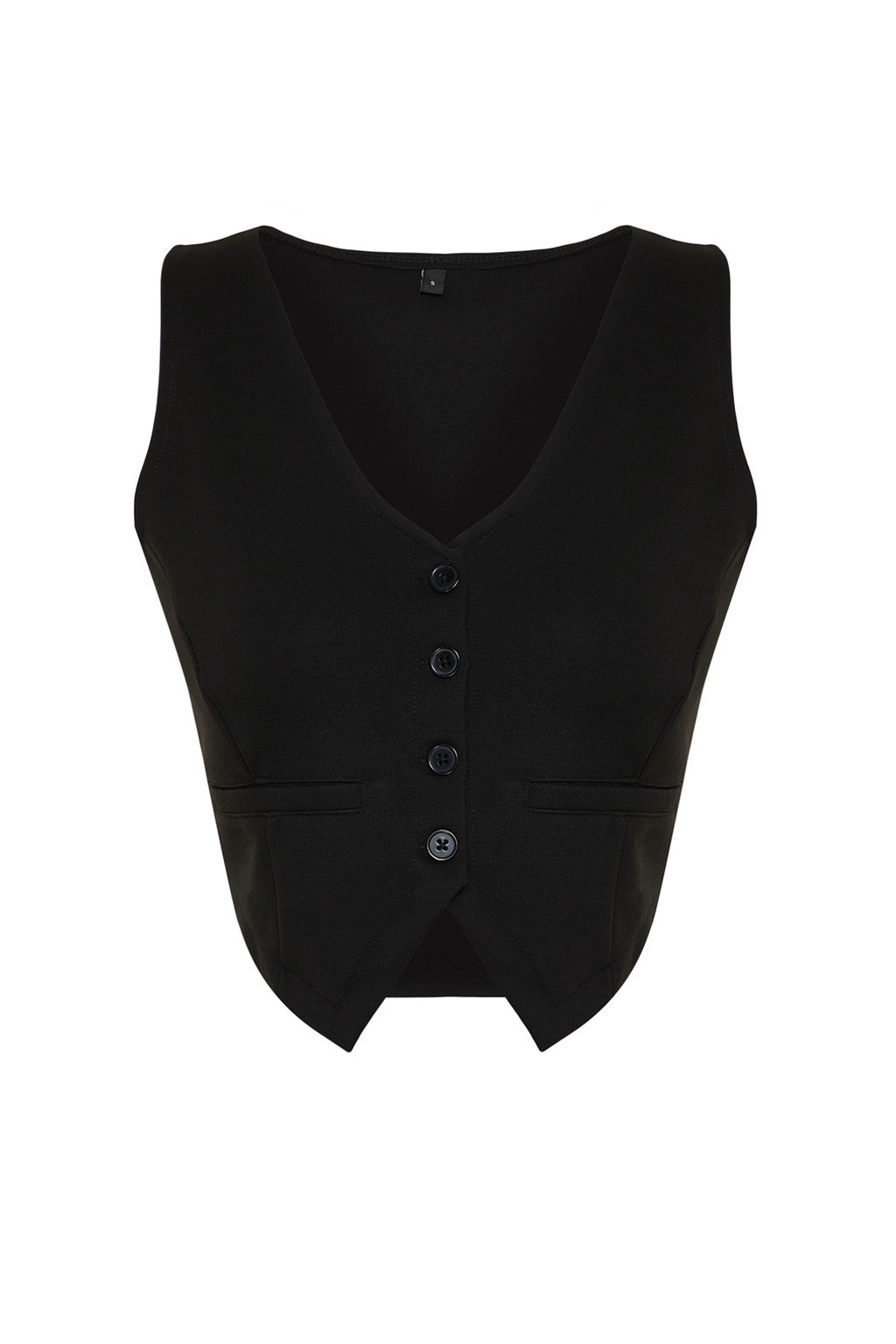 Siyah Duz Slim Regular Dugme Detayl? Crop Yelek TWOSS23YE00037