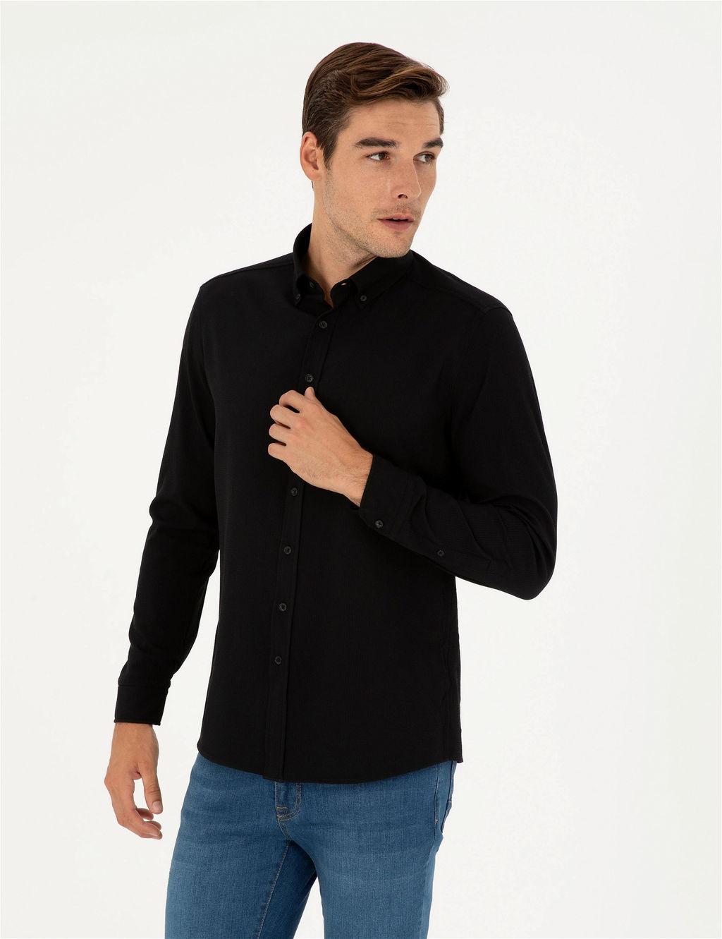 Siyah Slim Fit Uzun Kollu G_mlek