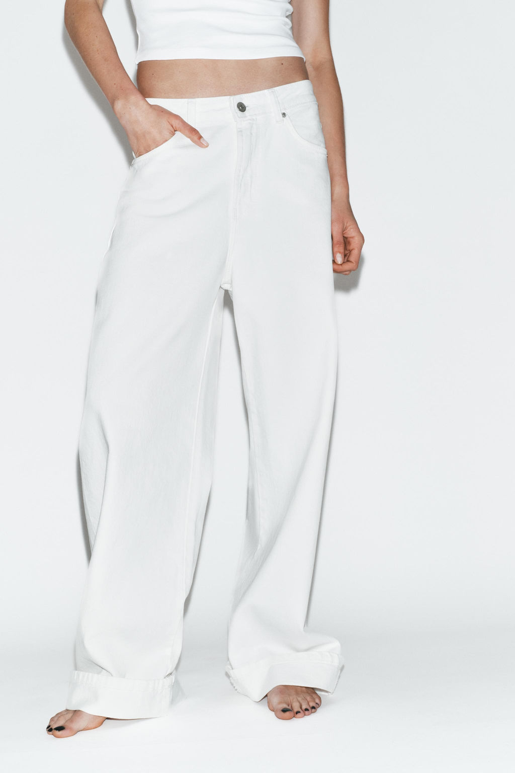 JEANS TRF BAGGY FOLDED TIRO MEDIO / Blanco - Zara фото 8