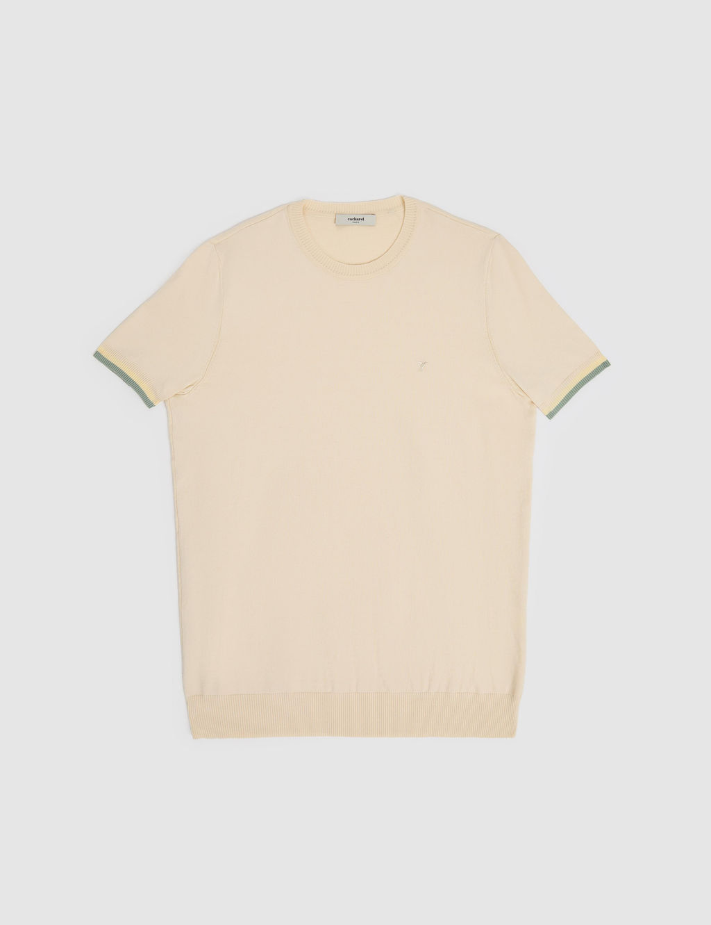 Ekru Slim Fit %100 Pamuk Bisiklet Yaka Triko T-shirt