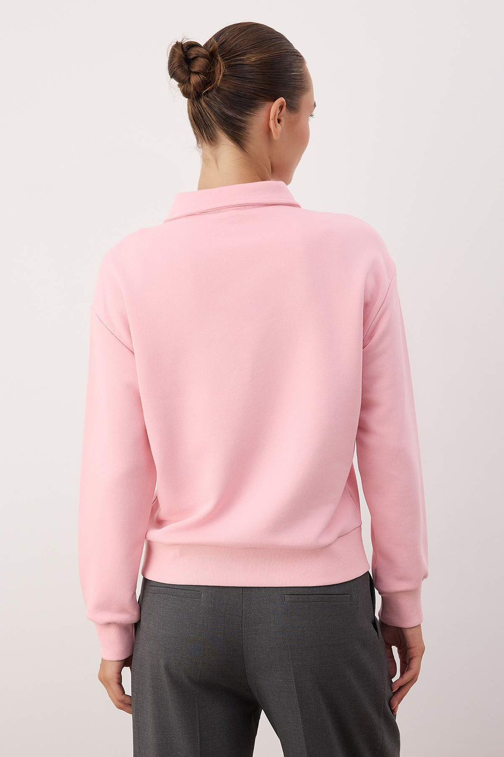 Ac?k Pembe Yar?m Pat Fermuarl? Regular/Normal Kal?p Orme Sweatshirt TWOAW26SW00108