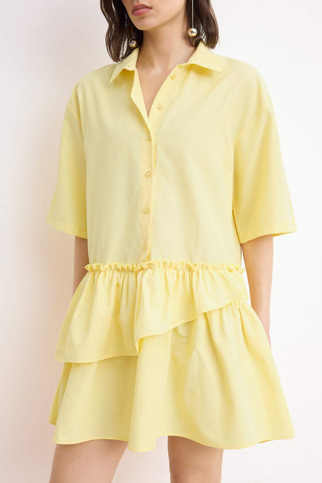 Ac?k Sar? Etek Detayl? Dokuma Gomlek Elbise TWOSS26EL00442 - Trendyolmilla фото 3