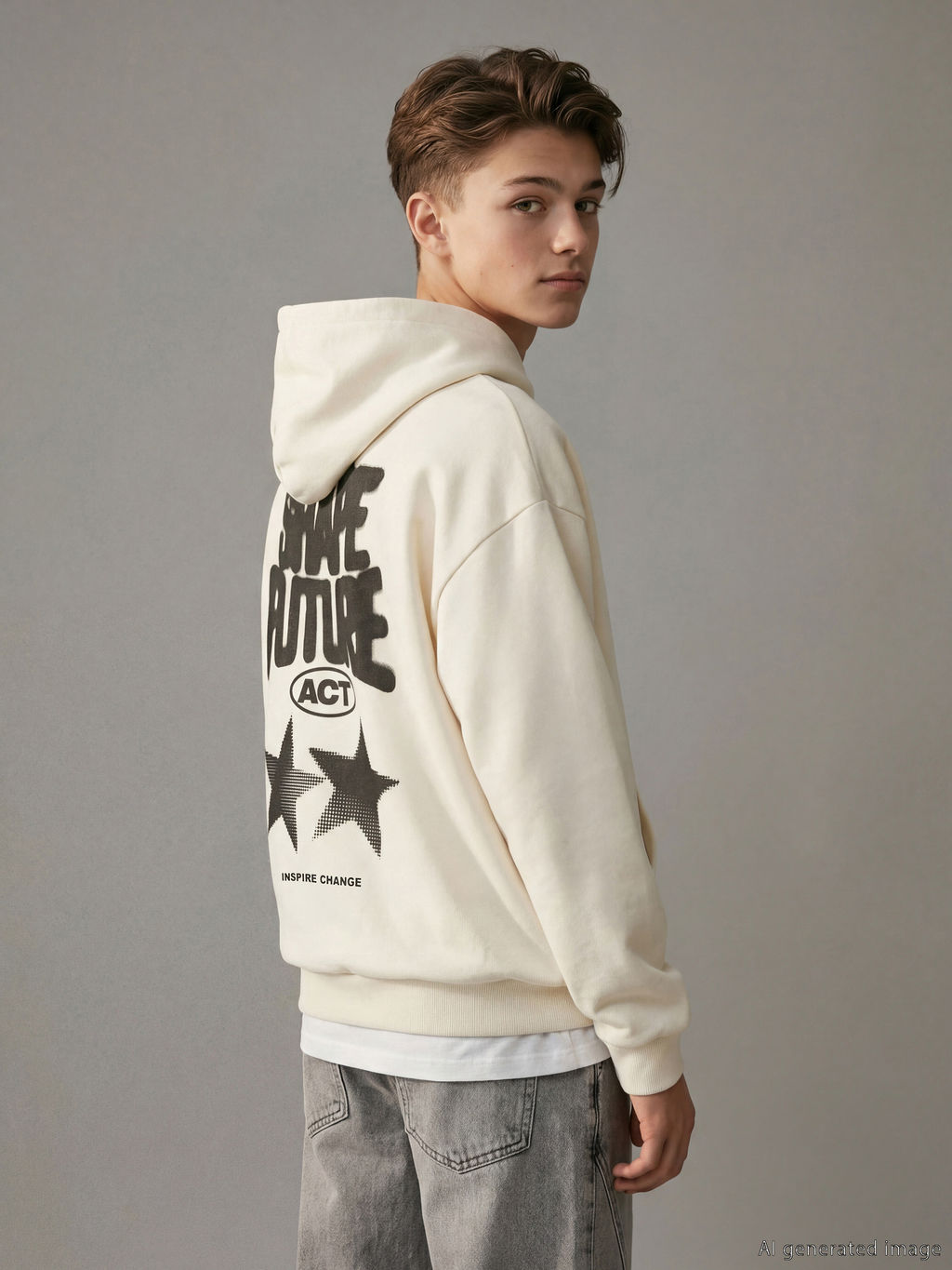 Bask?l? Erkek ?ocuk Kap??onlu Sweatshirt