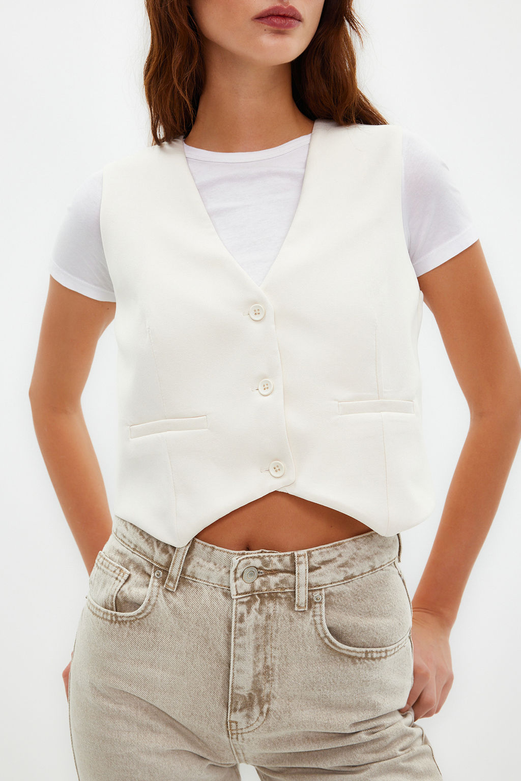 TRENDYOLMILLA Siyah Regular Dokuma K?sa/Crop Yelek TWOSS22YE0053 фото 9