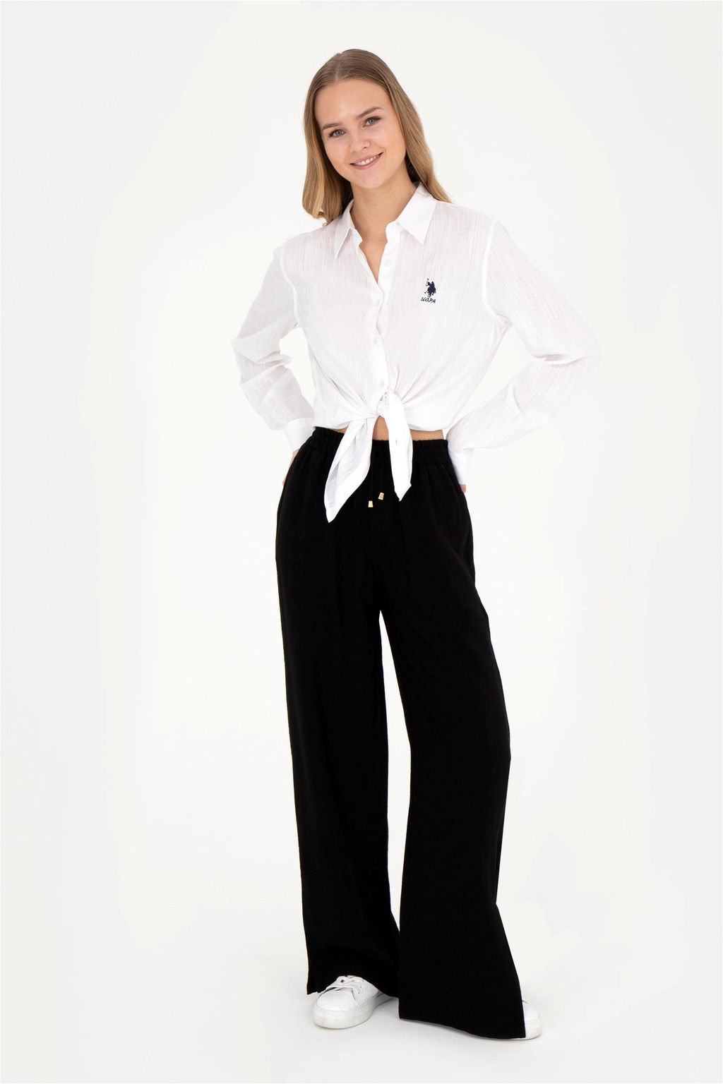 Женская белая рубашка с длинным рукавом - U.s. polo assn фото 4