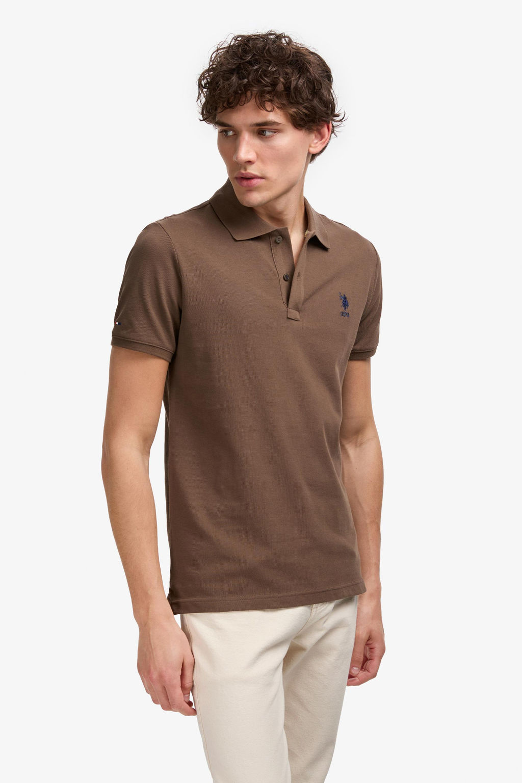 Erkek Slim Fit Polo Yaka Kahverengi Basic Ti__rt - U.s. polo assn фото 3