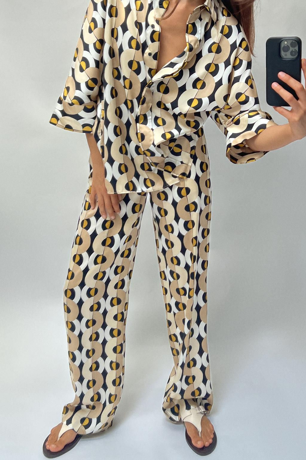 GEOMETRIC PRINT STRAIGHT-LEG TROUSERS - Zara фото 2