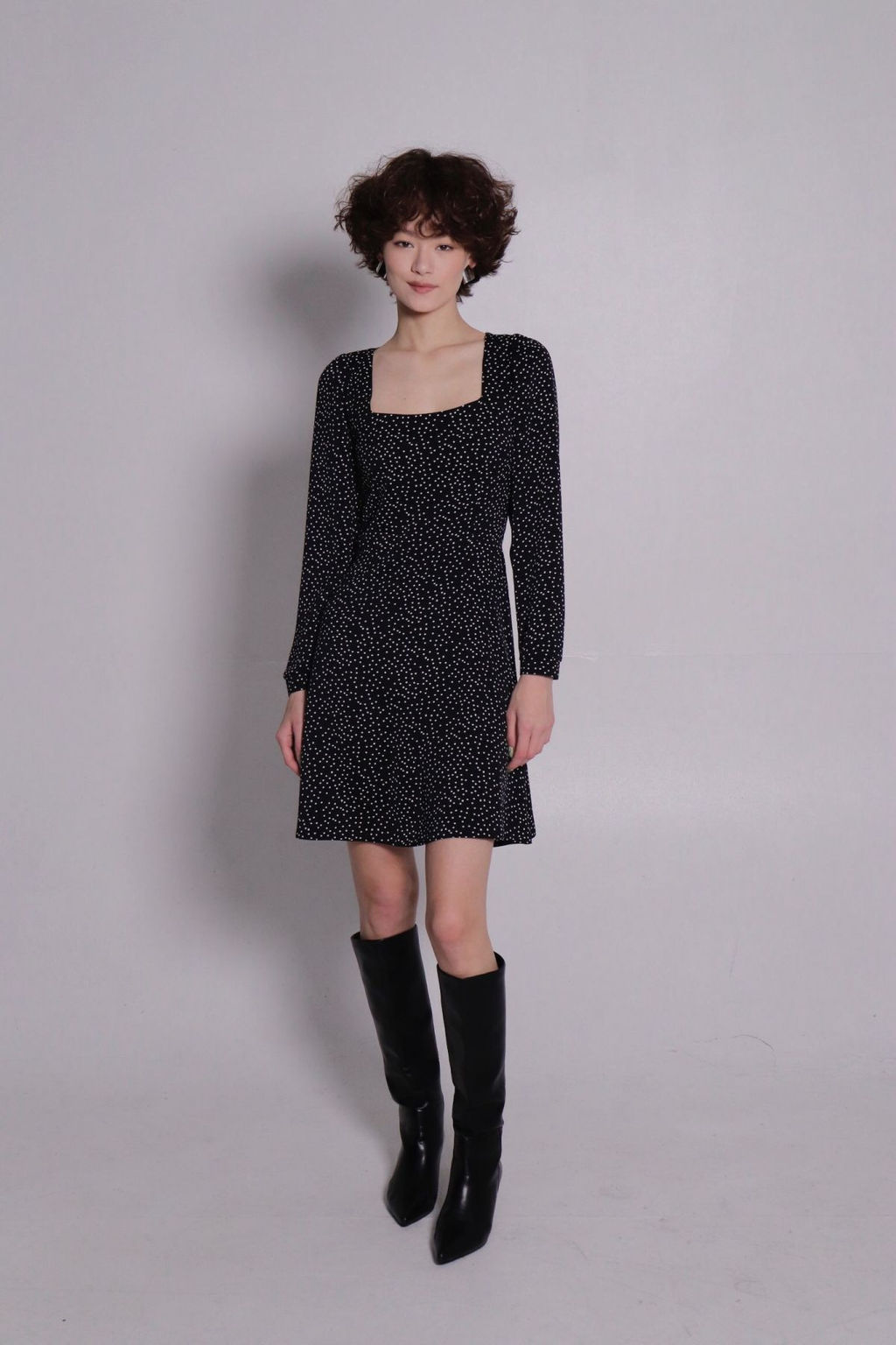 Платье с вырезом каре чёрное в горошек - Martichelli фото 12