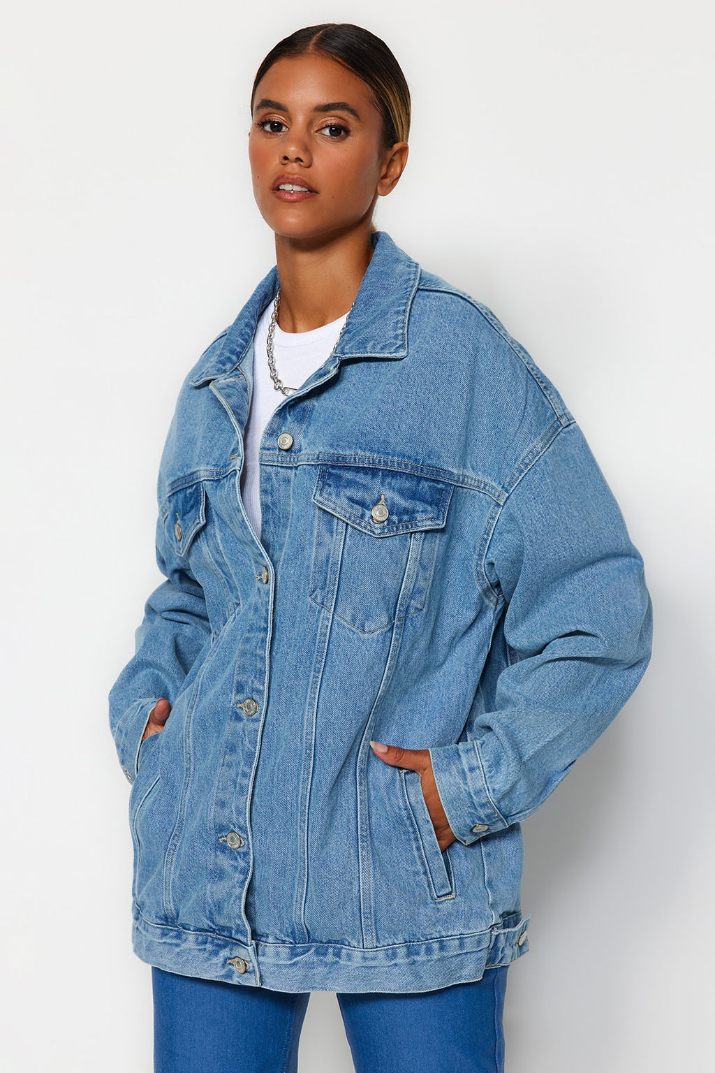 Mavi Oversize Trucker Denim Ceket TWOAW23CE00189 - Trendyolmilla фото 10