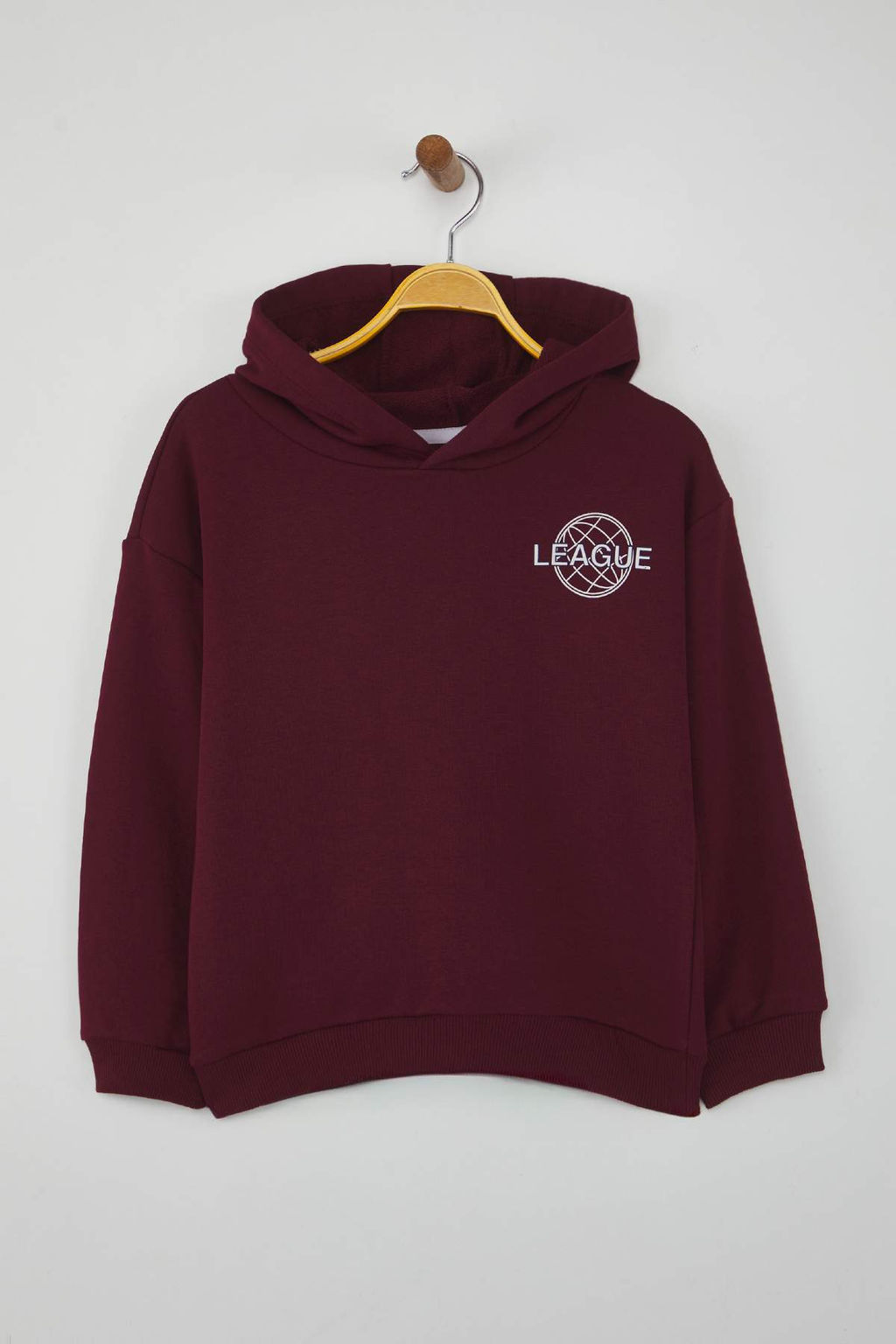 Bordo Pamuklu Slogan Bask?l? Kapusonlu Oversize Orme Unisex Cocuk Sweatshirt TKDAW26SW00010