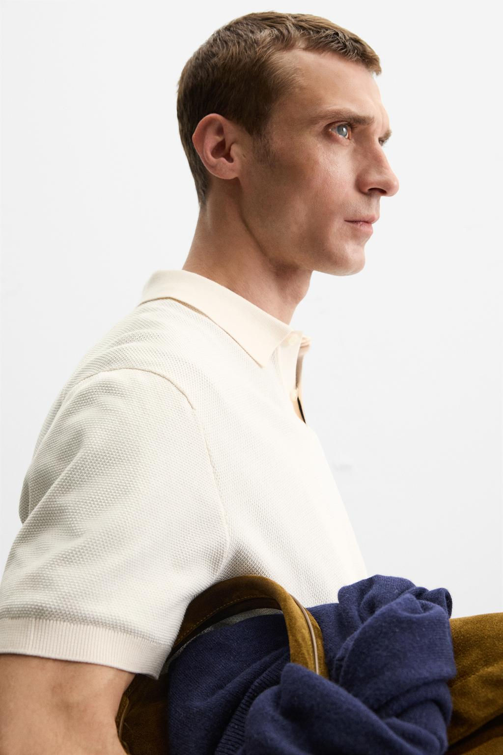 TEXTURED PIQUE KNIT POLO SHIRT - Zara фото 15