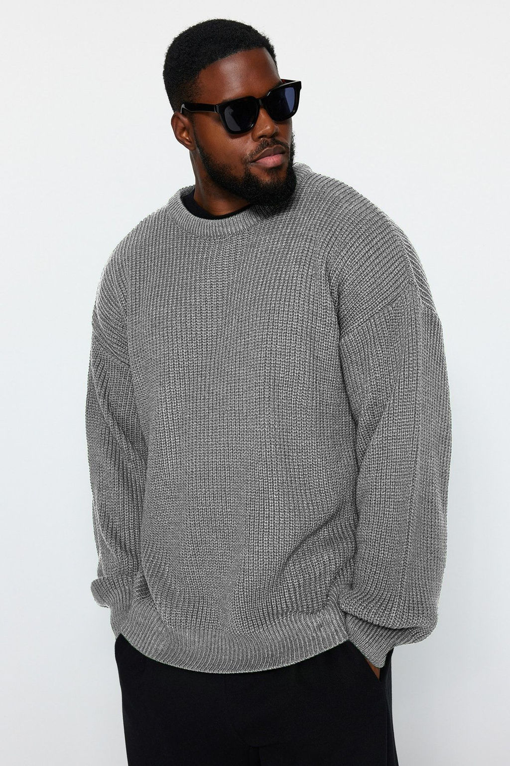 TRENDYOL MAN Lacivert Buyuk Beden Oversize Fit Genis Kal?p Bisiklet Yaka Basic Triko Kazak TMNAW24AN00001 - Trendyolmilla фото 15