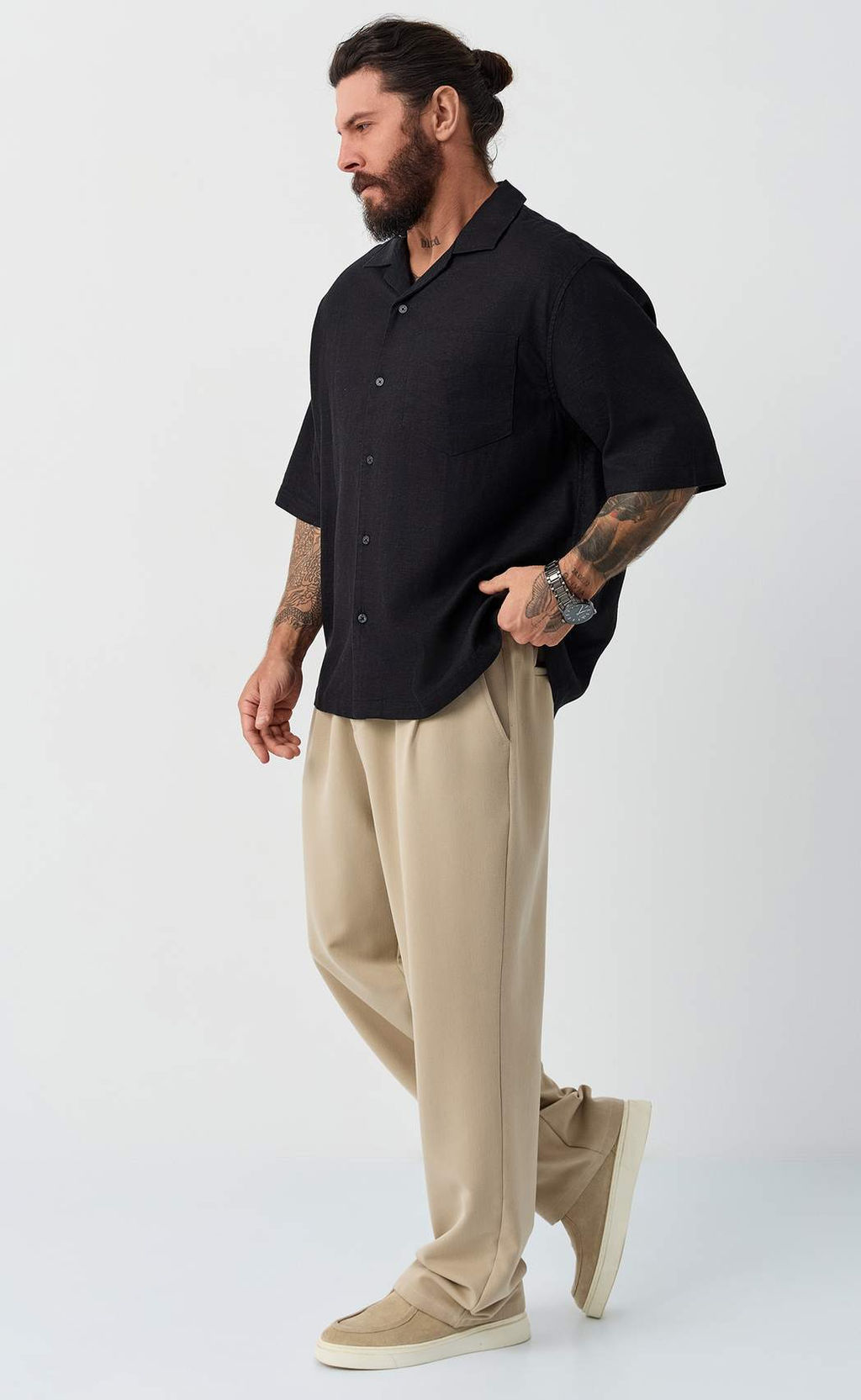 Рубашка к/р лен F611-0423 black - Fine joyce фото 4