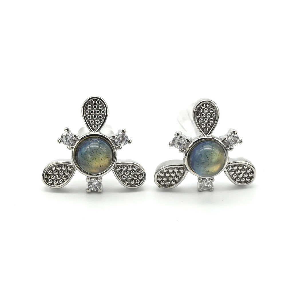 Пусеты с лабрадором Цветок 12*11мм, 1,4г