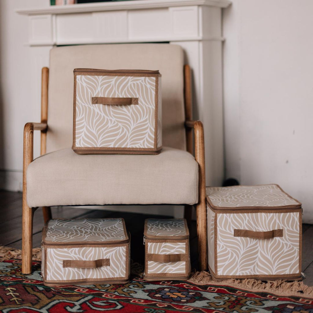 Короб складной на молнии "Листья", Д300 Ш300 В300, бежевый