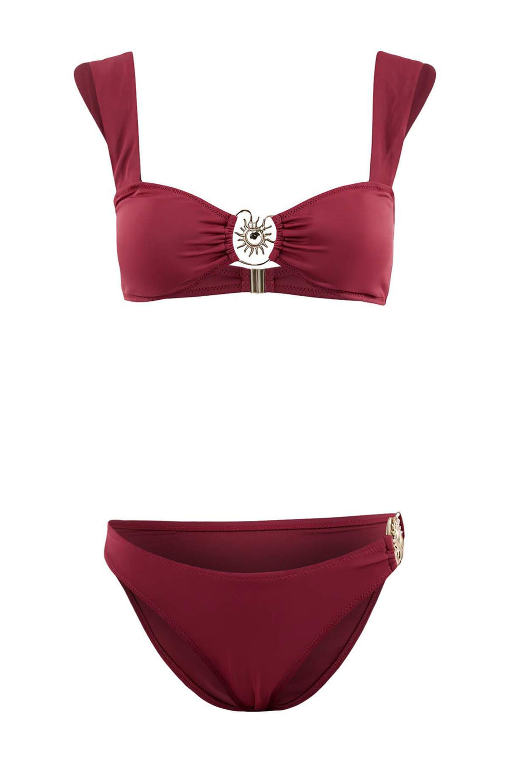 Bordo Bralette Kapl? Dokum Aksesuarl? Regular Normal Bel Bikini Tak?m? TBESS25BT00061