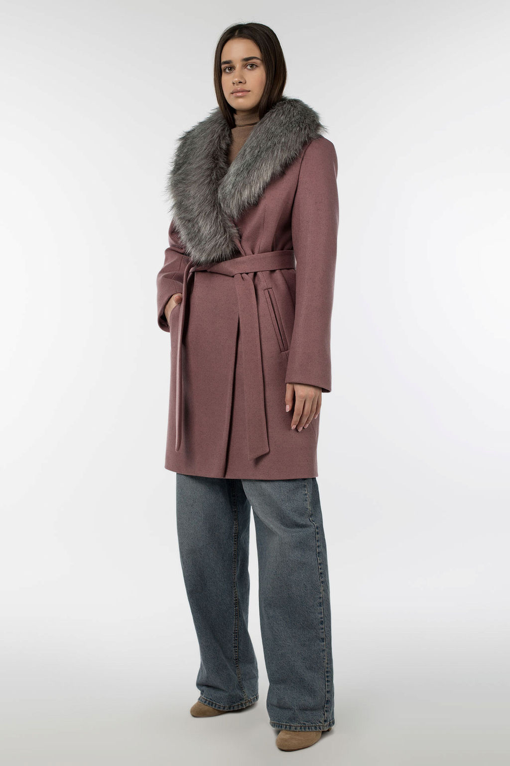 02-3070 Пальто женское утепленное (пояс) - El podio фото 17