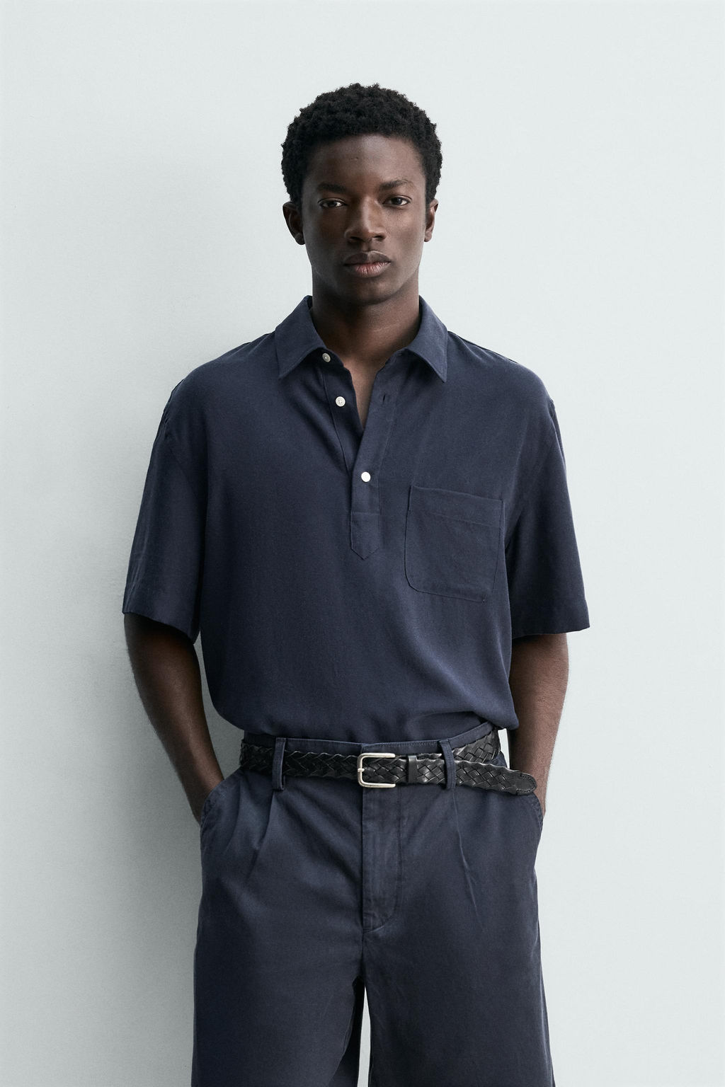 CAMISA POLO FLUIDA LYOCELL / Marino - Zara фото 2