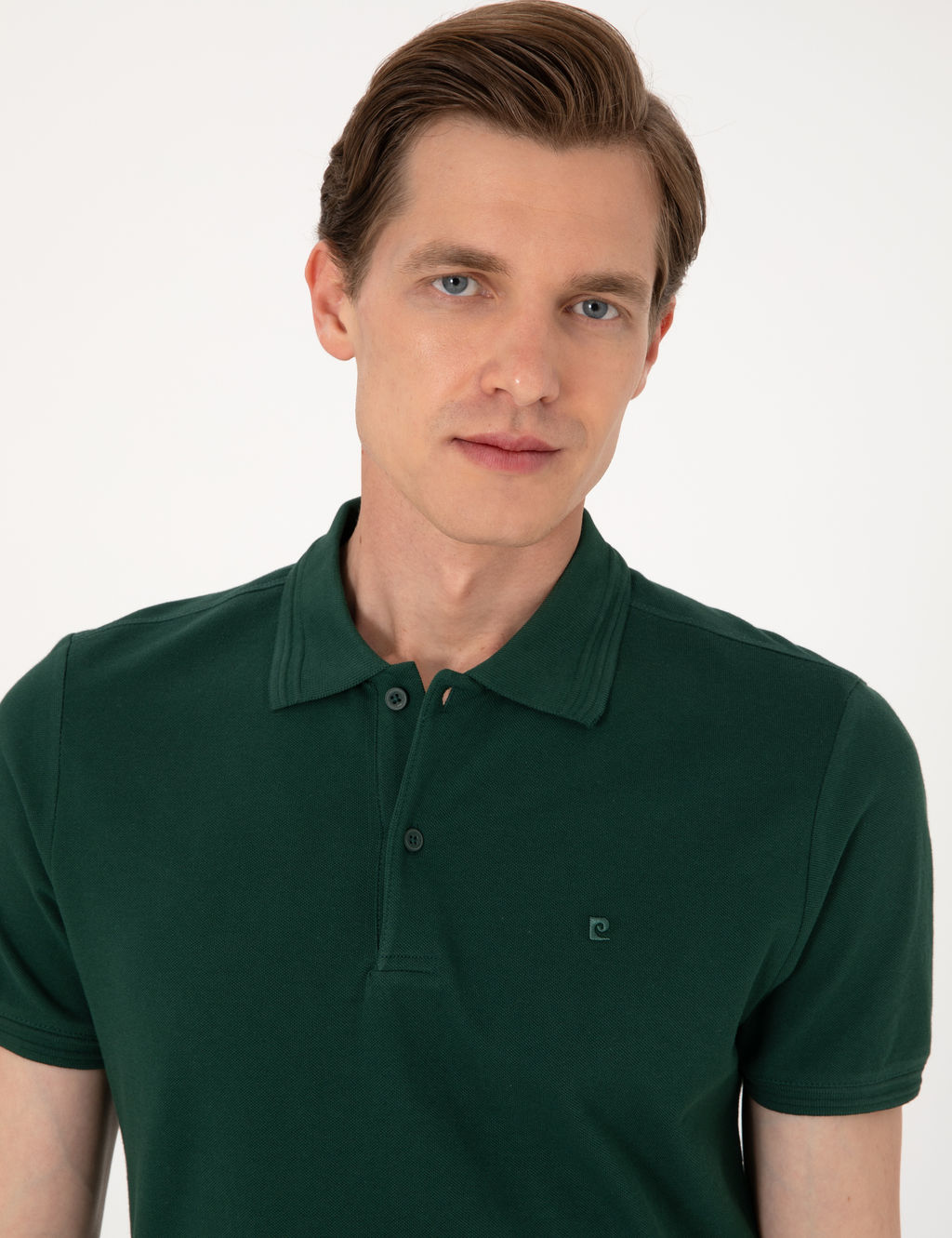 Koyu Ye_il Slim Fit %100 Pamuk Polo Yaka Basic Ti__rt