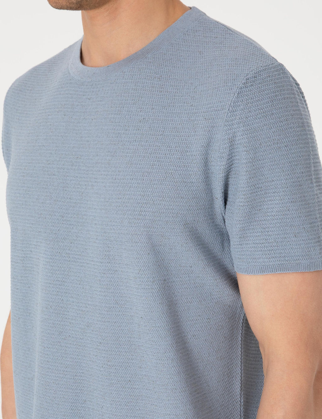 Mavi Slim Fit Keten Kar___ml_ Bisiklet Yaka Triko Ti__rt