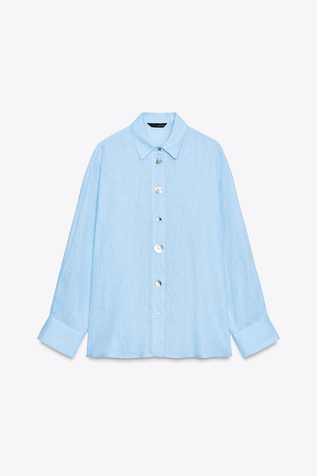 100% LINEN SHIRT WITH CONTRASTING BUTTONS - Zara фото 12