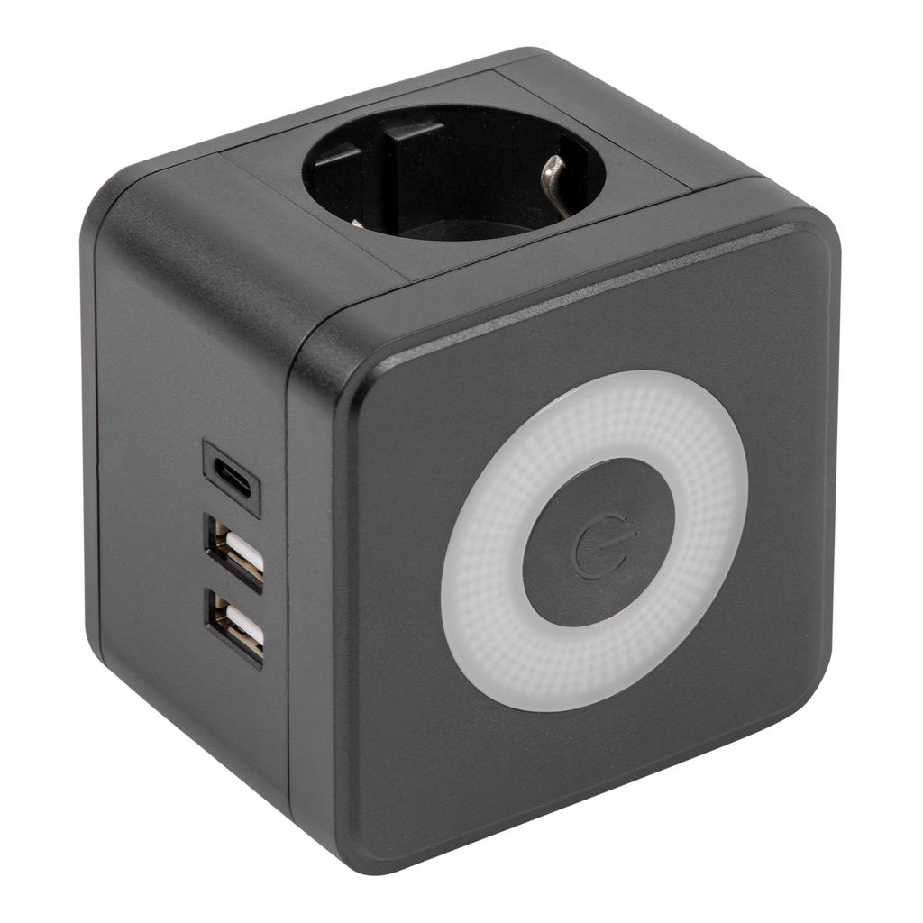 S-GES2-16SBUC BLACK Разветвитель сетевой с выключателем, с/з. 2 гнезда. 2USB+1TYPE C. 16А, 3500Вт. Черный. ТМ Uniel