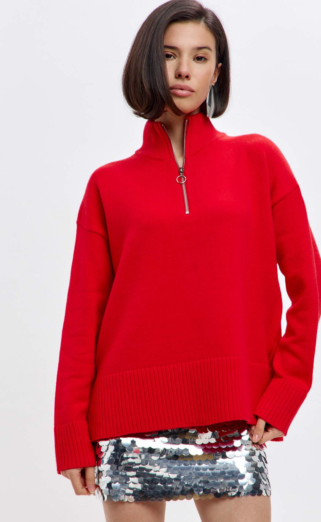 Джемпер женский с воротником на молнии FW-3519 красный - Fine joyce фото 7