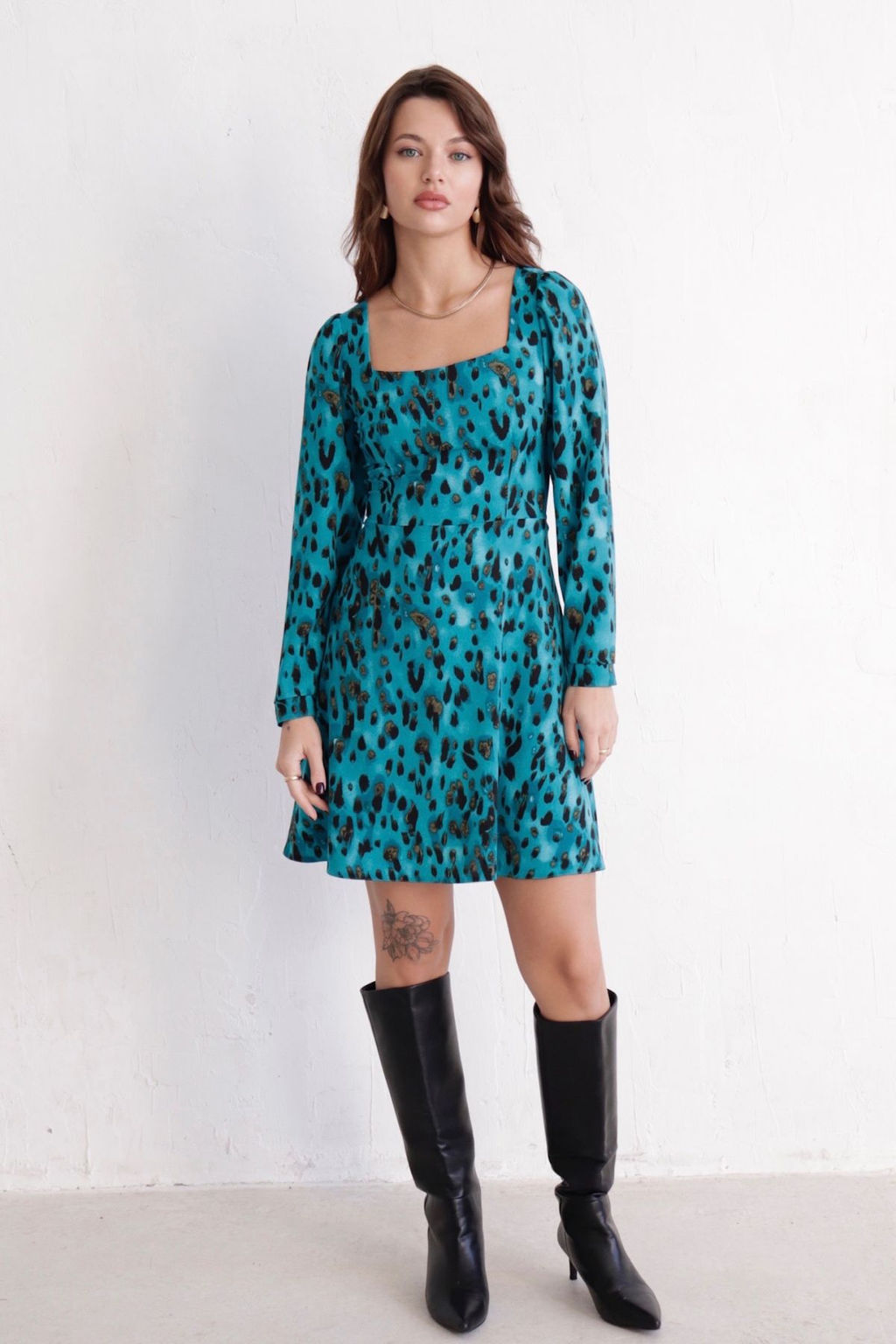 Платье с вырезом каре бирюзовое - Martichelli фото 9