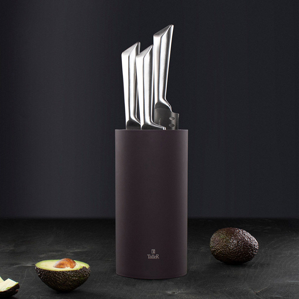 Подставка для ножей Дартмур д11см, h22,2см, спагетти, матовый пластик, серо-коричневый, цветная коробка, TalleR (Китай) - Домашняя мода фото 3