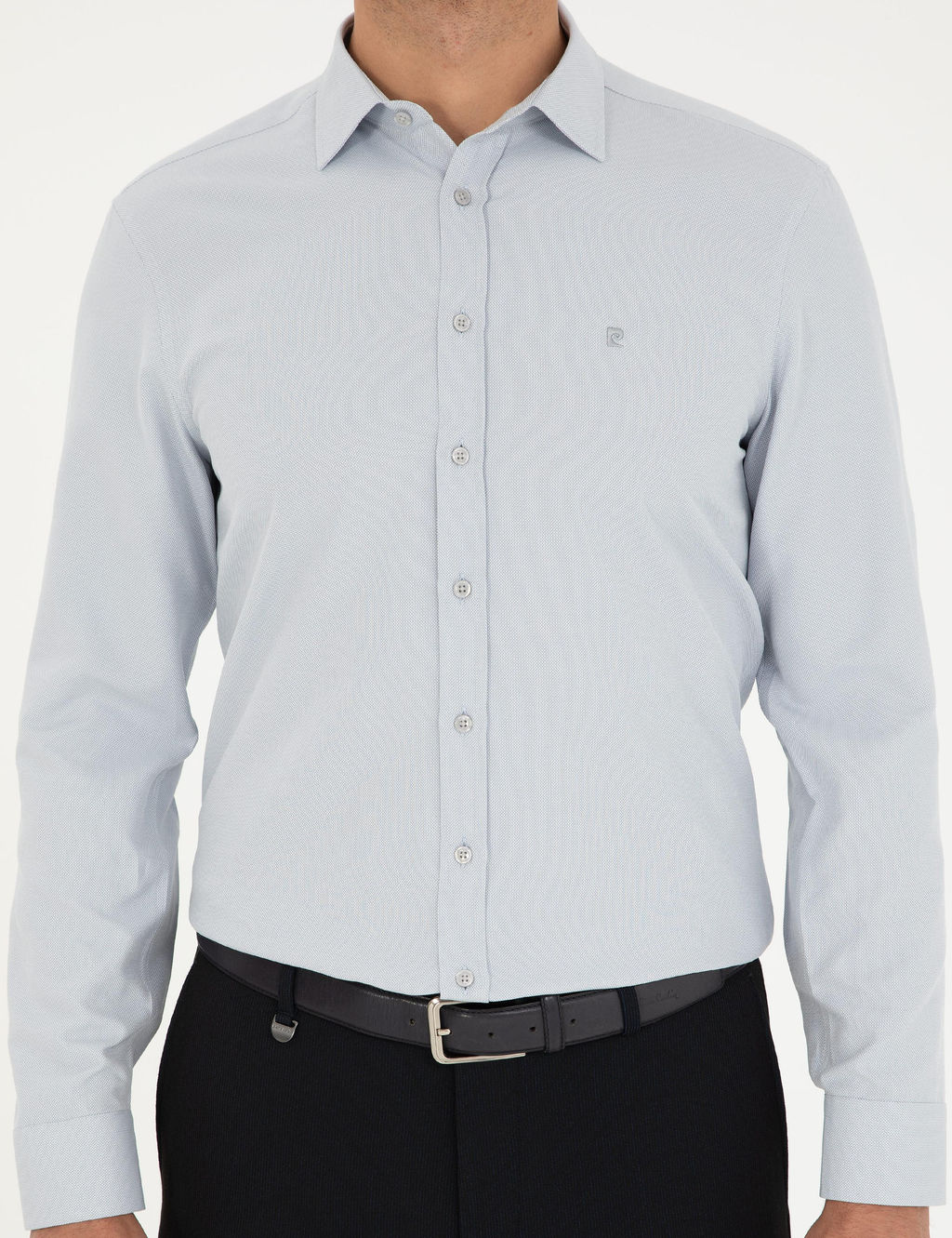 Gri Oxford Slim Fit Uzun Kollu G_mlek