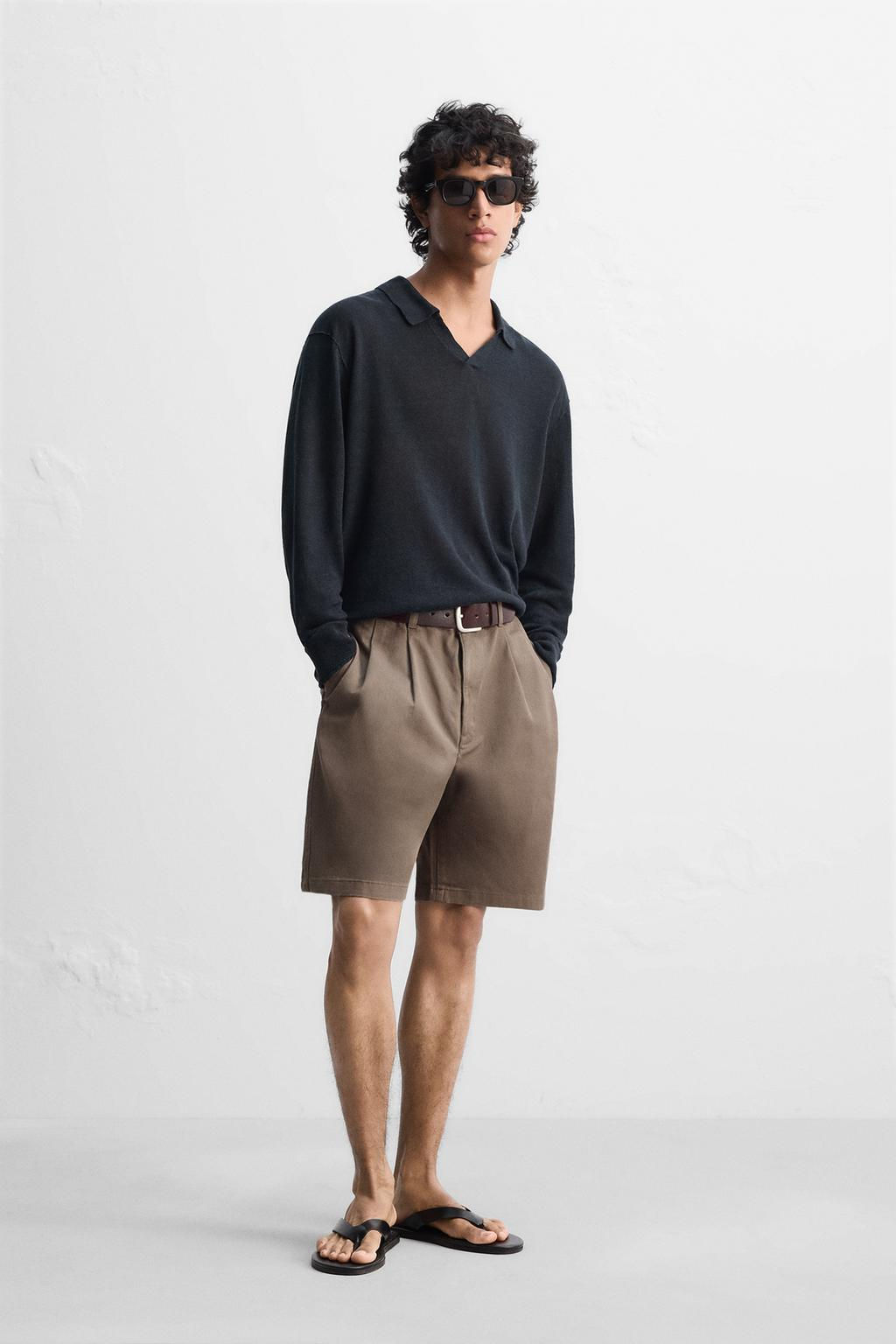 RELAXED FIT PLEATED BERMUDA SHORTS