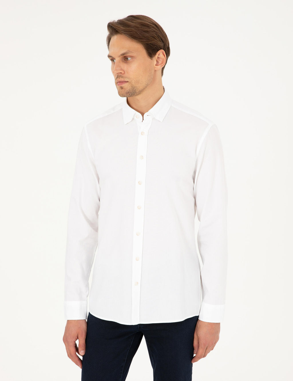 Beyaz Slim Fit Uzun Kollu G_mlek